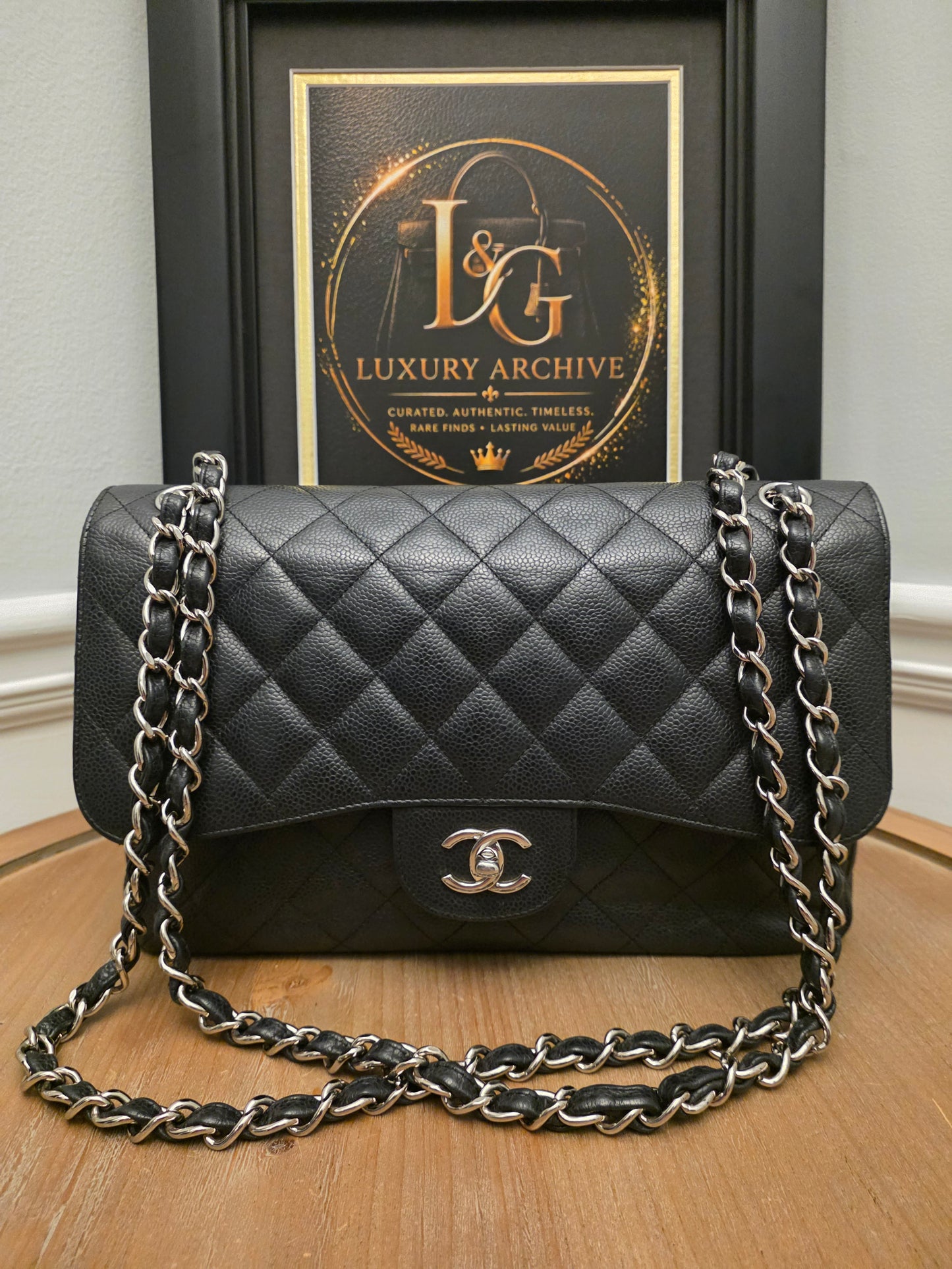 Chanel Jumbo Classic Double Flap Bag Black Caviar Leather Silver Hardware