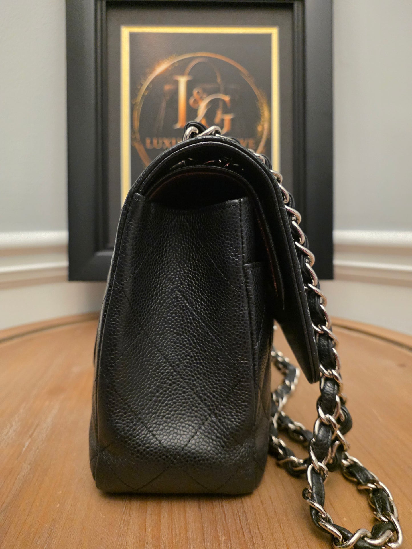 Chanel Jumbo Classic Double Flap Bag Black Caviar Leather Silver Hardware