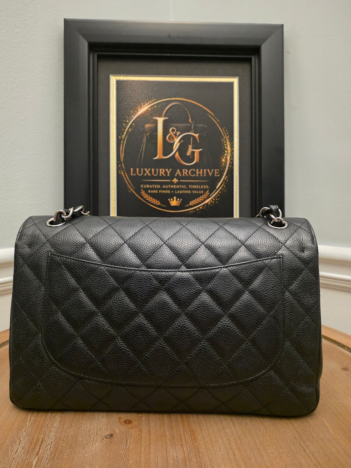 Chanel Jumbo Classic Double Flap Bag Black Caviar Leather Silver Hardware