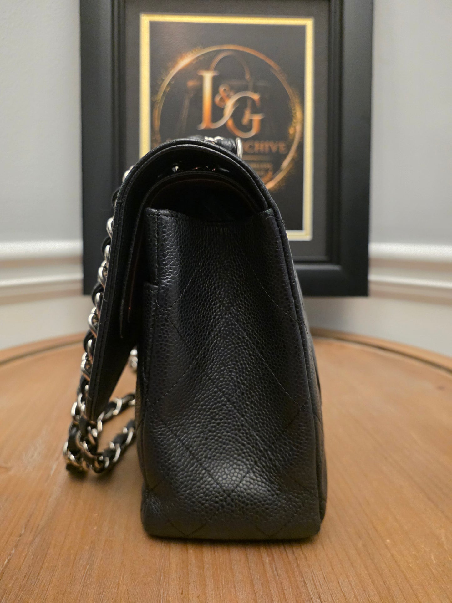 Chanel Jumbo Classic Double Flap Bag Black Caviar Leather Silver Hardware