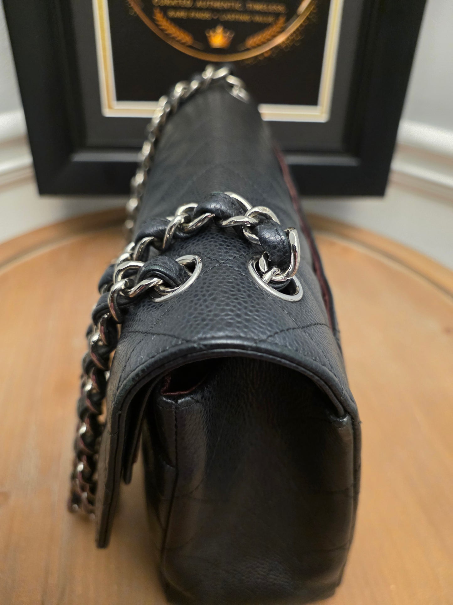 Chanel Jumbo Classic Double Flap Bag Black Caviar Leather Silver Hardware