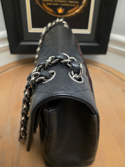 Chanel Jumbo Classic Double Flap Bag Black Caviar Leather Silver Hardware