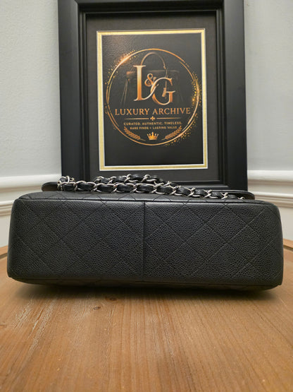 Chanel Jumbo Classic Double Flap Bag Black Caviar Leather Silver Hardware