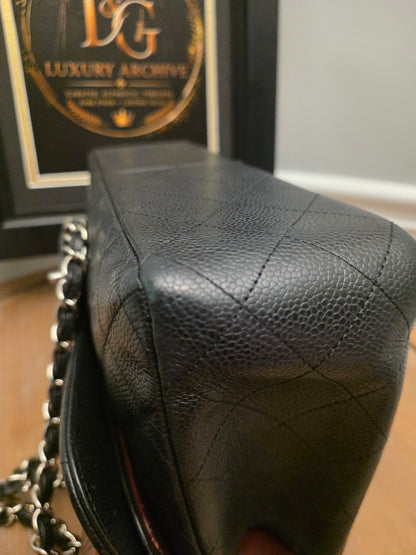Chanel Jumbo Classic Double Flap Bag Black Caviar Leather Silver Hardware