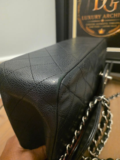 Chanel Jumbo Classic Double Flap Bag Black Caviar Leather Silver Hardware