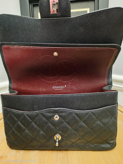 Chanel Jumbo Classic Double Flap Bag Black Caviar Leather Silver Hardware