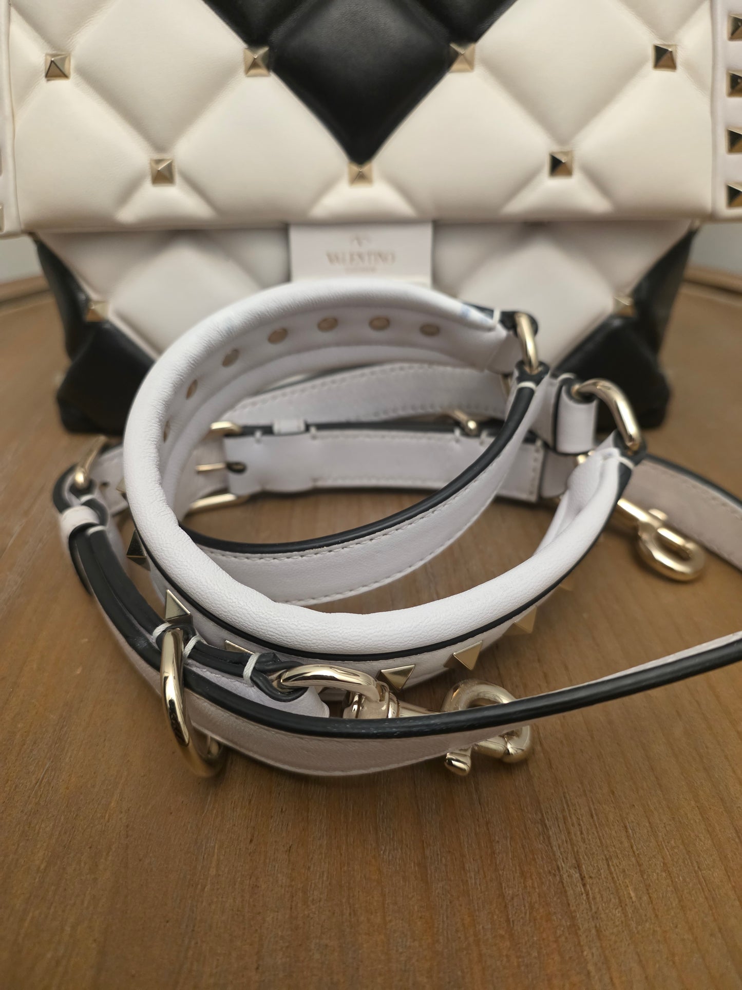 Valentino Garavani Roman Stud The Handle Bag Black Ivory Quilted Leather Large Top Handle Shoulder Bag