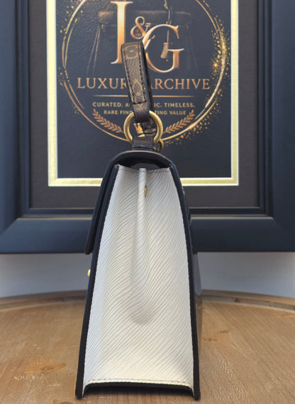 Authentic Louis Vuitton Spring Street Black Vernis White Epi Leather Crossbody Top Handle Bag
