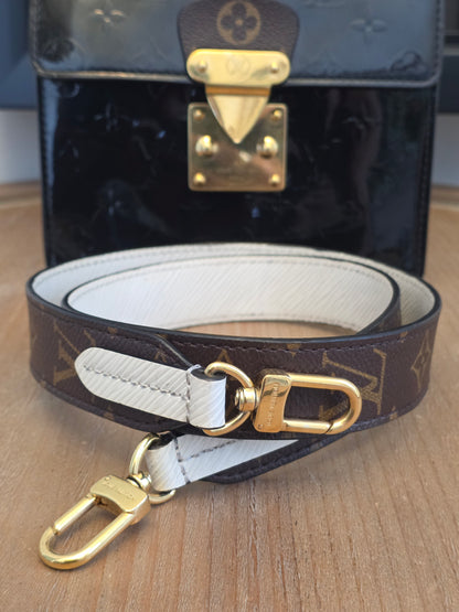 Authentic Louis Vuitton Spring Street Black Vernis White Epi Leather Crossbody Top Handle Bag