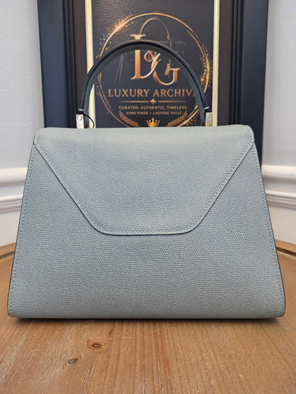 Valextra Light Blue Leather Top Handle Bag with Shoulder Strap