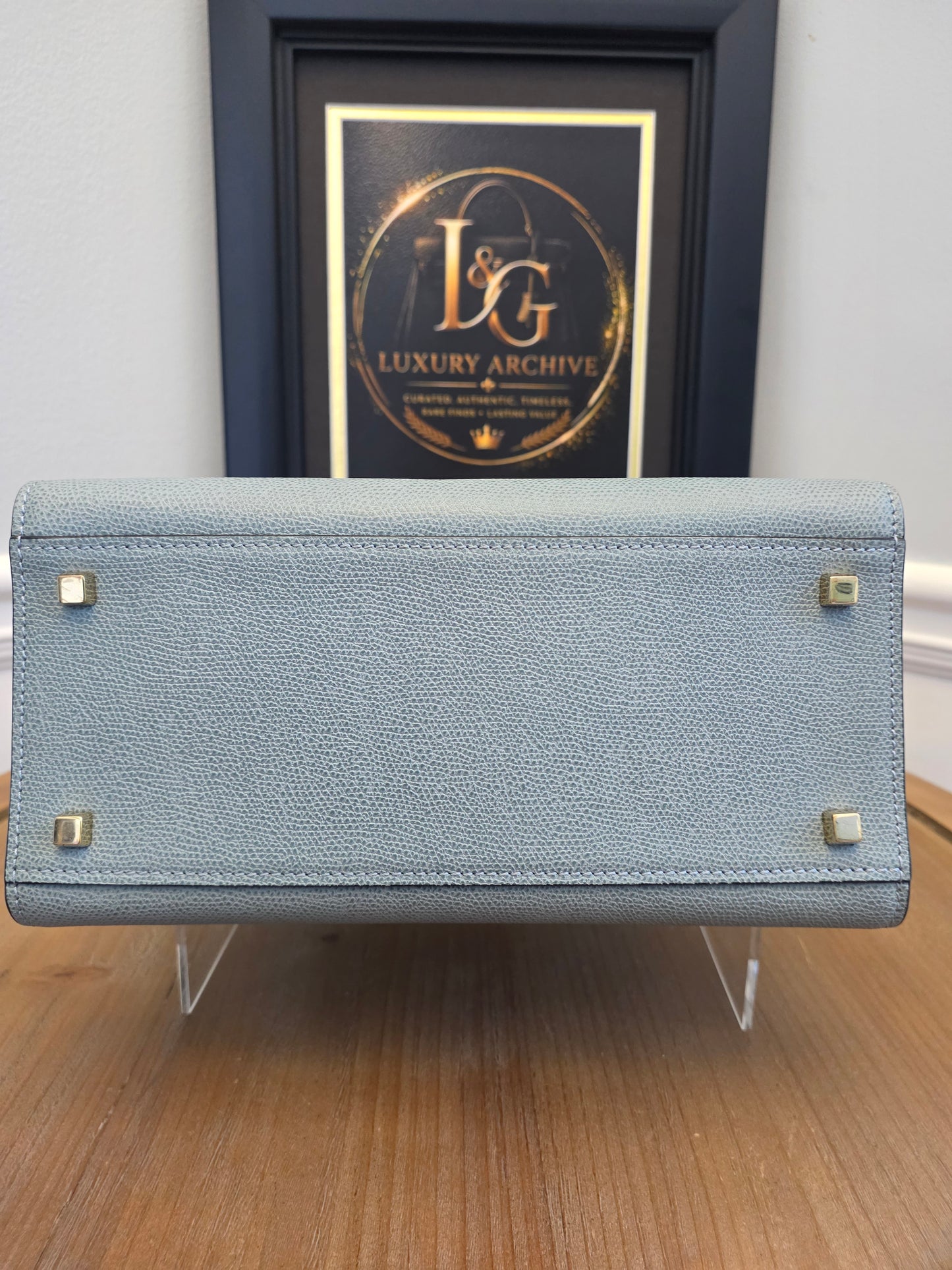 Valextra Light Blue Leather Top Handle Bag with Shoulder Strap