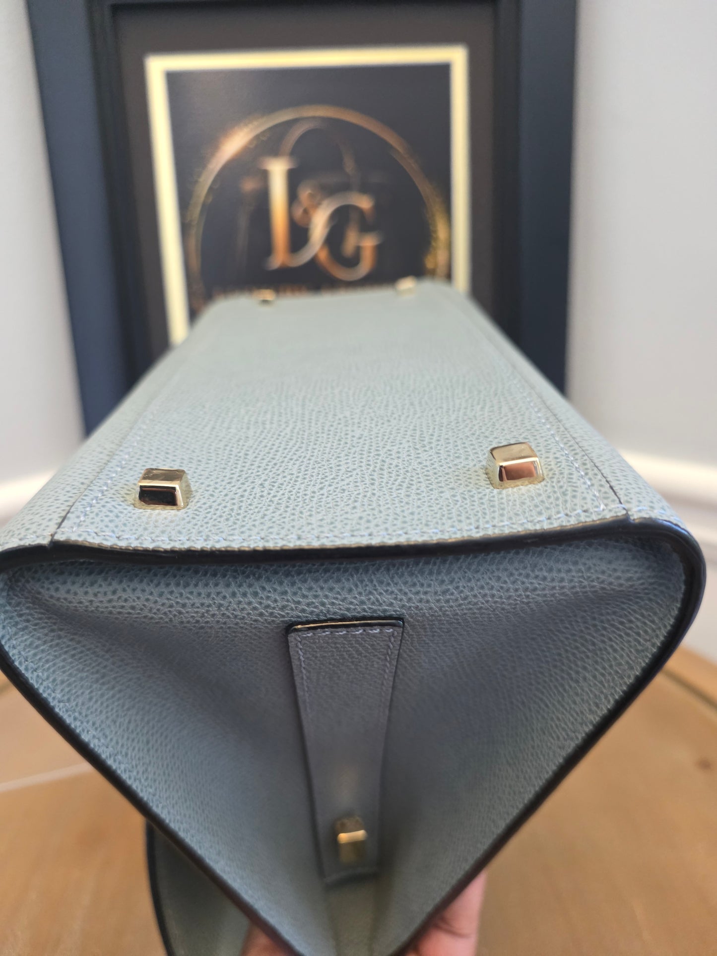 Valextra Light Blue Leather Top Handle Bag with Shoulder Strap