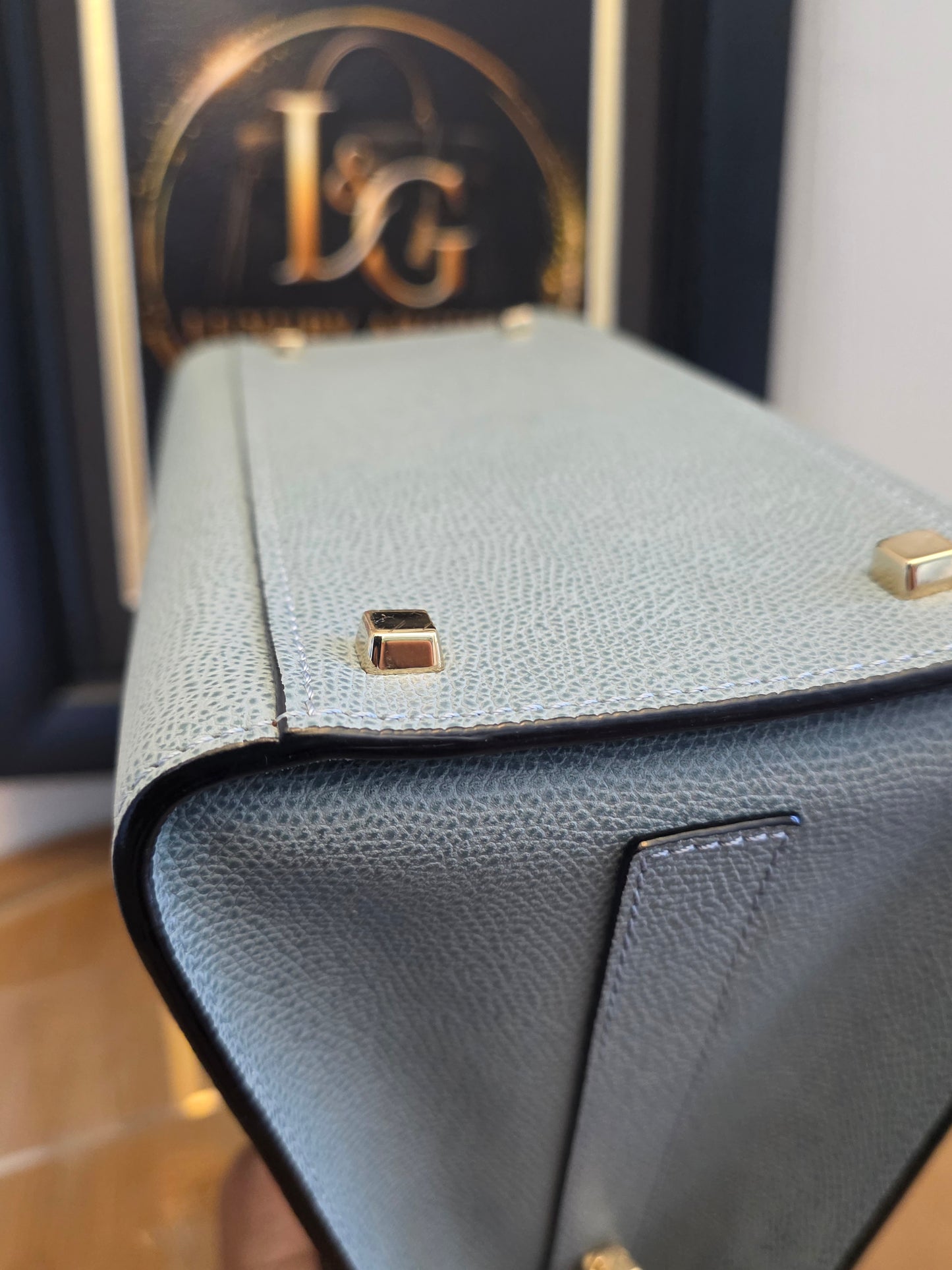 Valextra Light Blue Leather Top Handle Bag with Shoulder Strap