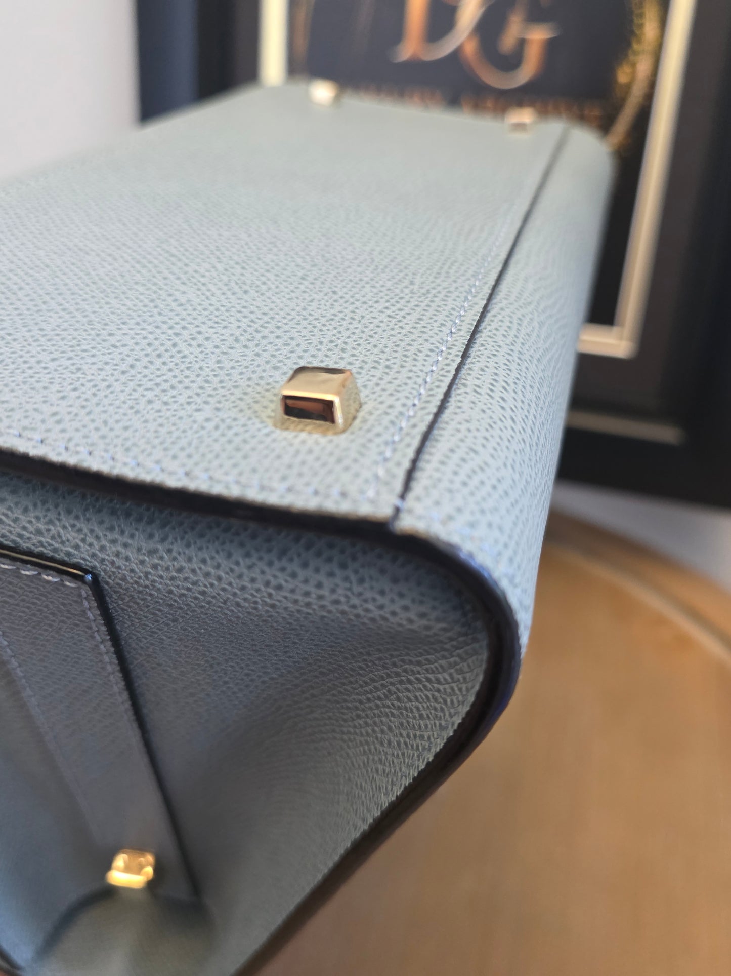 Valextra Light Blue Leather Top Handle Bag with Shoulder Strap
