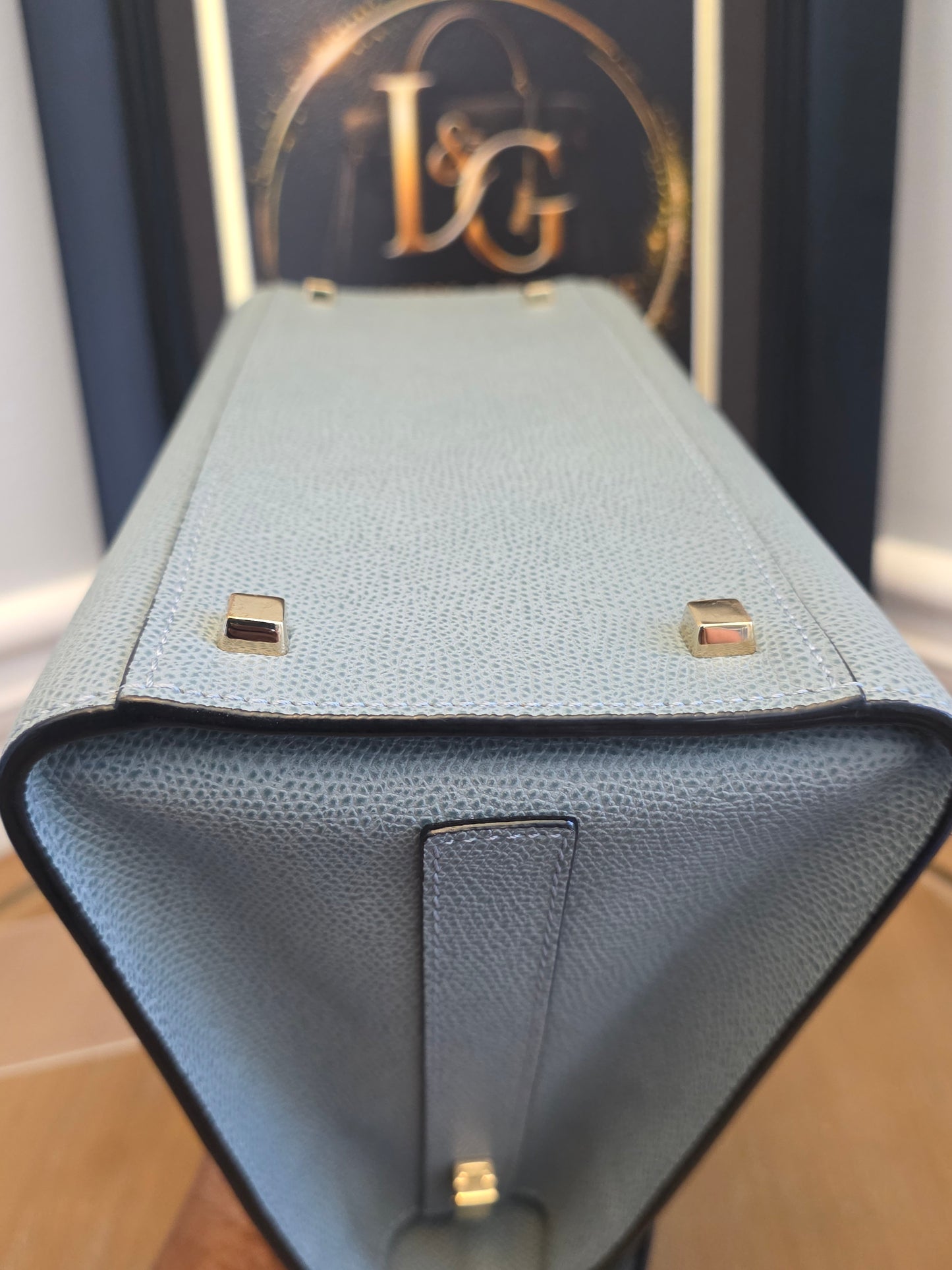 Valextra Light Blue Leather Top Handle Bag with Shoulder Strap
