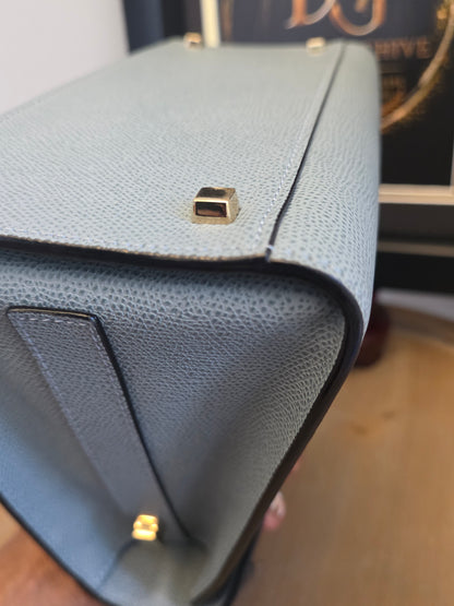 Valextra Light Blue Leather Top Handle Bag with Shoulder Strap