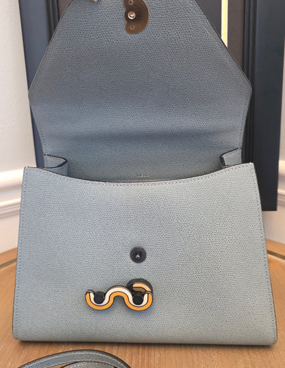 Valextra Light Blue Leather Top Handle Bag with Shoulder Strap