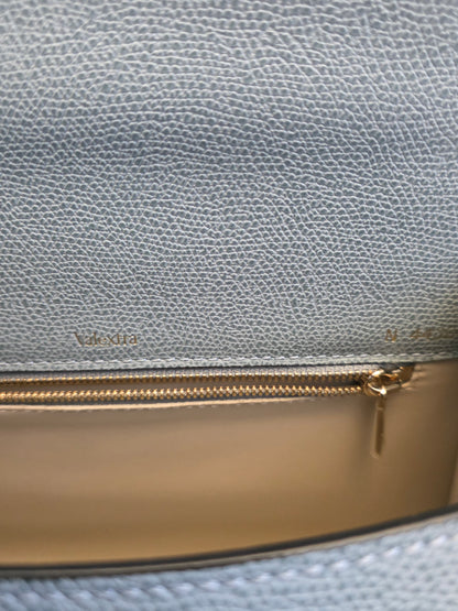 Valextra Light Blue Leather Top Handle Bag with Shoulder Strap