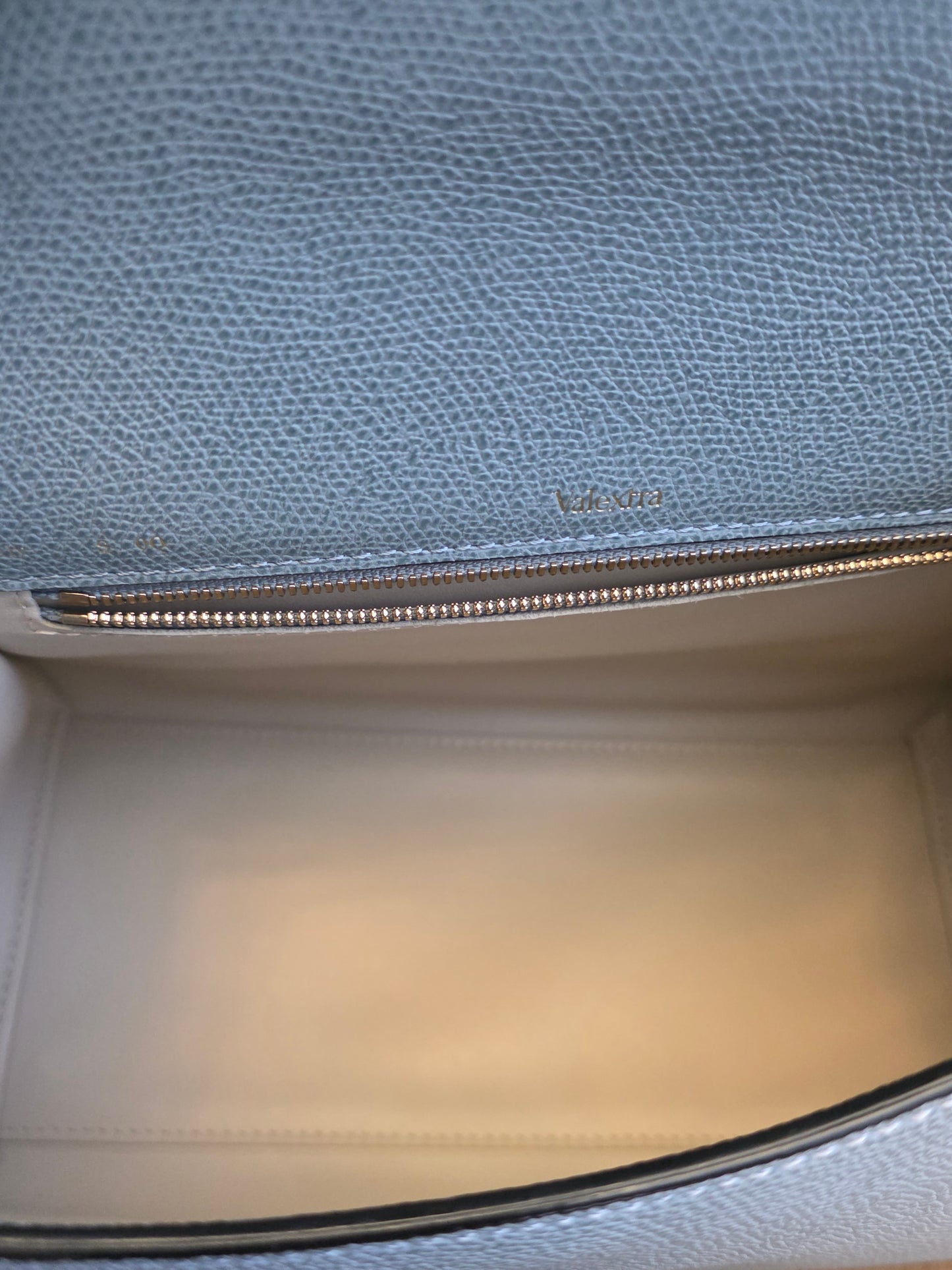 Valextra Light Blue Leather Top Handle Bag with Shoulder Strap