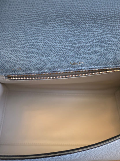 Valextra Light Blue Leather Top Handle Bag with Shoulder Strap