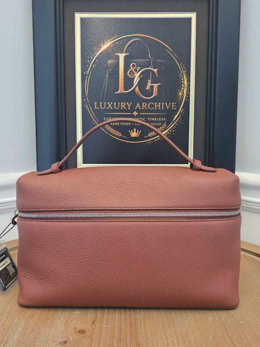 Authentic Loro Piana Extra Vanity Case | Fine Grained Calfskin Leather | Betel Berry | Made in Italy | Crossbody & Top Handle