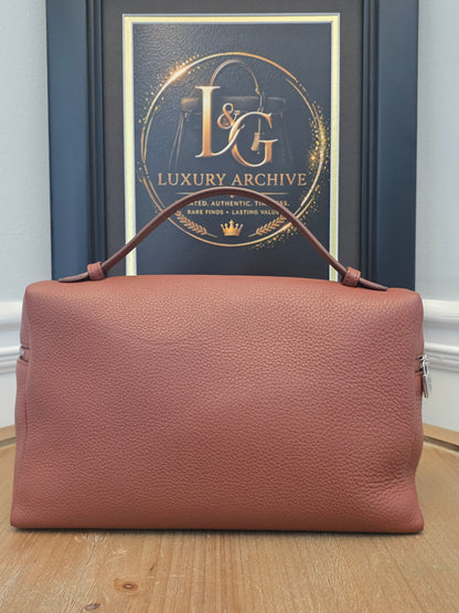 Authentic Loro Piana Extra Vanity Case | Fine Grained Calfskin Leather | Betel Berry | Made in Italy | Crossbody & Top Handle
