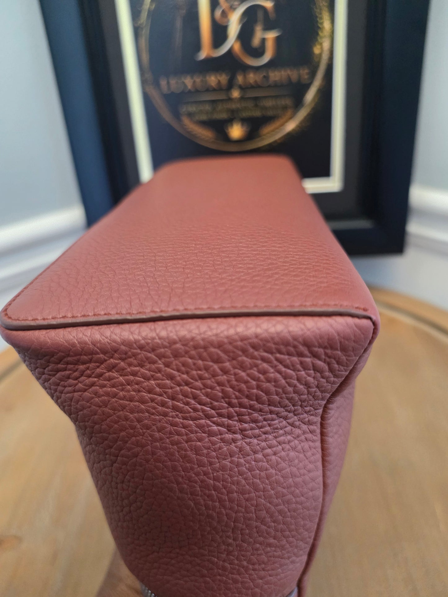 Authentic Loro Piana Extra Vanity Case | Fine Grained Calfskin Leather | Betel Berry | Made in Italy | Crossbody & Top Handle