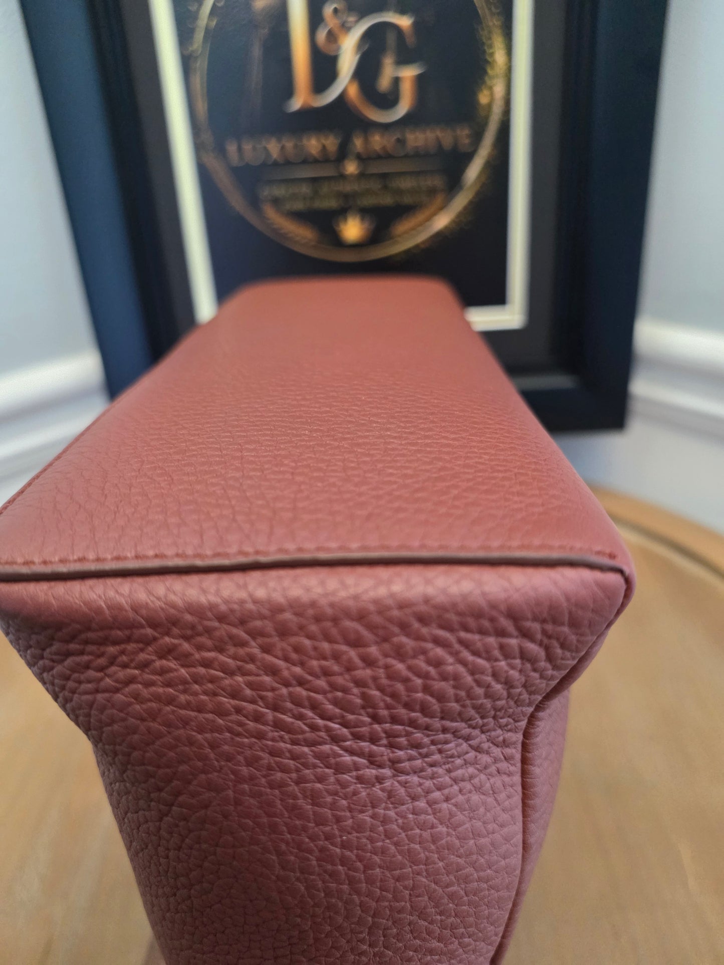 Authentic Loro Piana Extra Vanity Case | Fine Grained Calfskin Leather | Betel Berry | Made in Italy | Crossbody & Top Handle