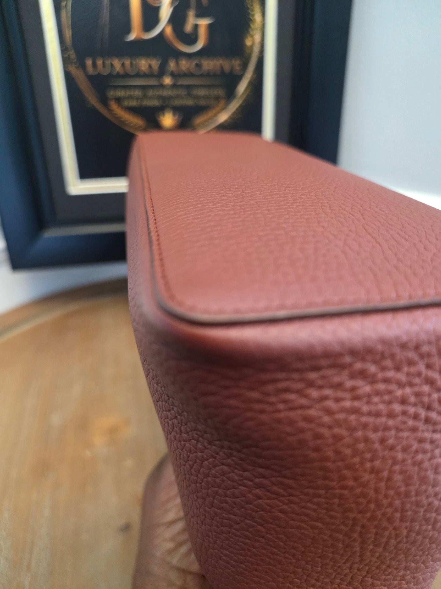 Authentic Loro Piana Extra Vanity Case | Fine Grained Calfskin Leather | Betel Berry | Made in Italy | Crossbody & Top Handle