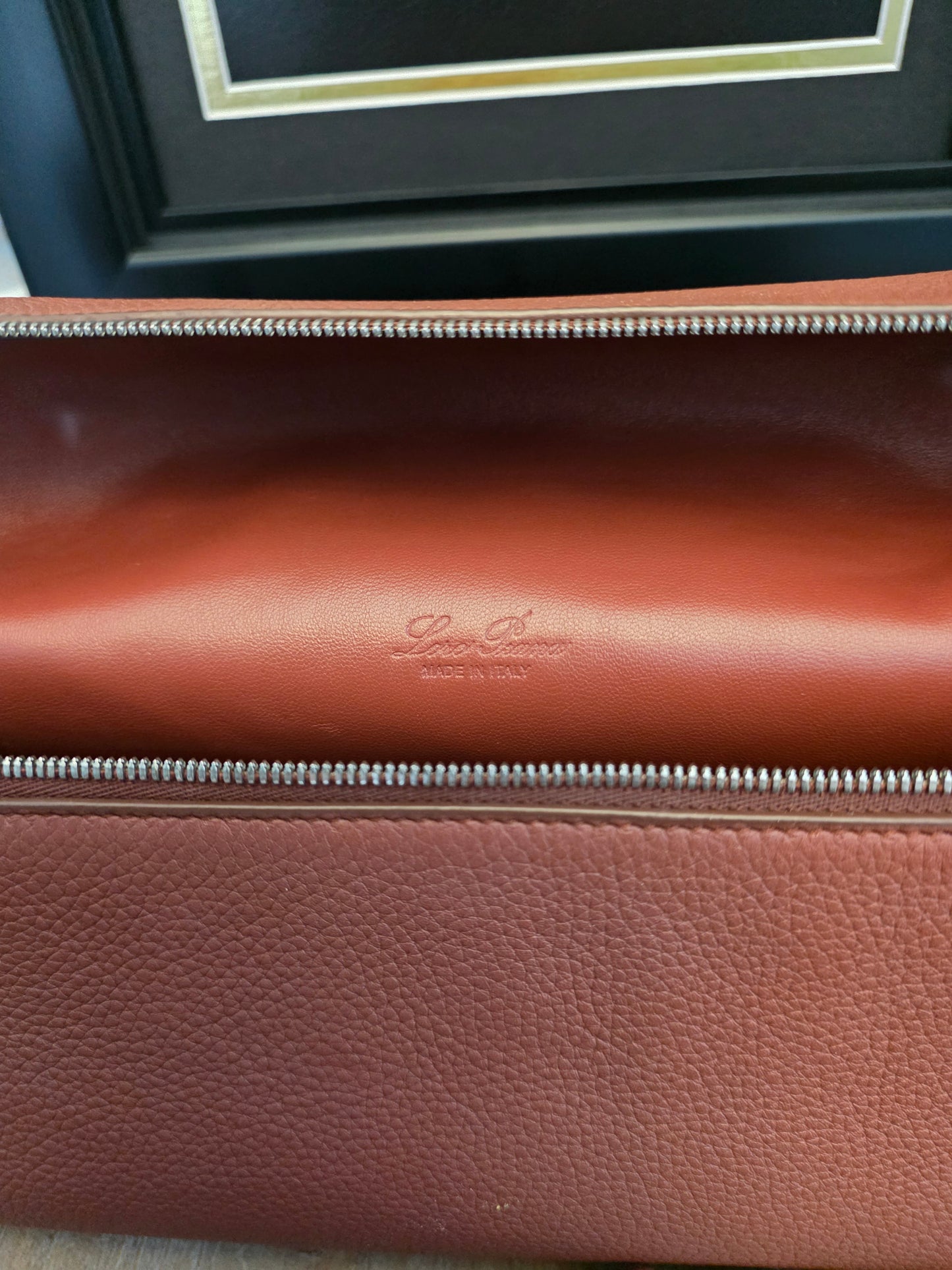 Authentic Loro Piana Extra Vanity Case | Fine Grained Calfskin Leather | Betel Berry | Made in Italy | Crossbody & Top Handle