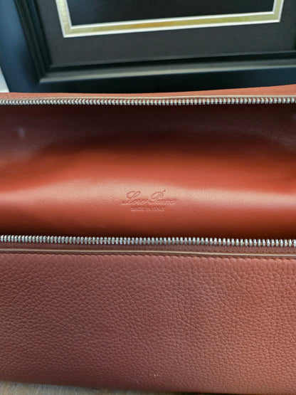 Authentic Loro Piana Extra Vanity Case | Fine Grained Calfskin Leather | Betel Berry | Made in Italy | Crossbody & Top Handle