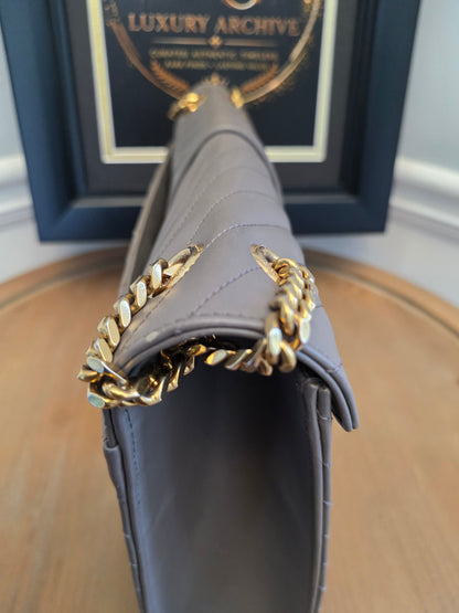 Saint Laurent Large Envelope Chain Shoulder Bag Grey Chevron Quilted Leather Gold Hardware Authentic