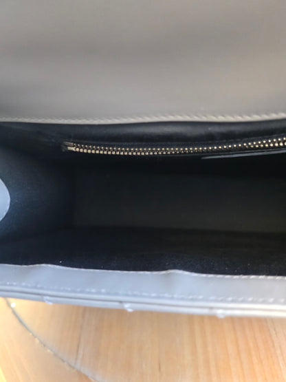 Saint Laurent Large Envelope Chain Shoulder Bag Grey Chevron Quilted Leather Gold Hardware Authentic