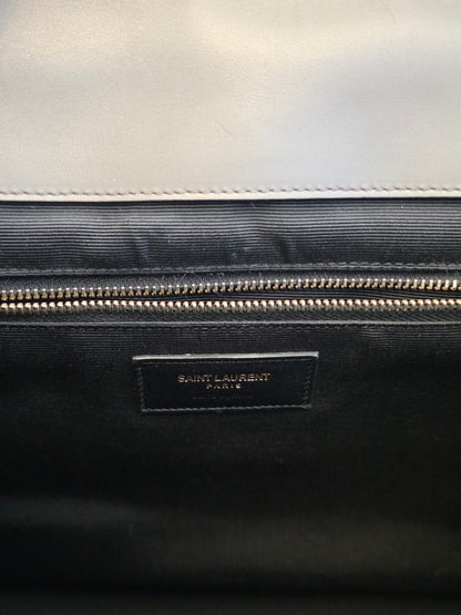 Saint Laurent Large Envelope Chain Shoulder Bag Grey Chevron Quilted Leather Gold Hardware Authentic