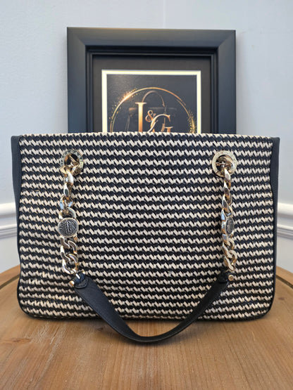 Authentic BVLGARI Black & White Woven Leather Chain Tote | Made in Italy | Luxury Shoulder Bag