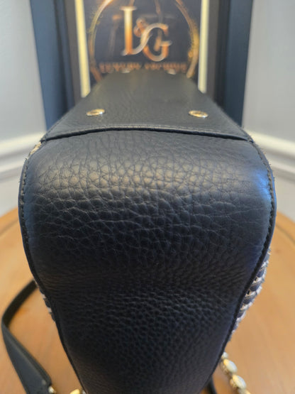 Authentic BVLGARI Black & White Woven Leather Chain Tote | Made in Italy | Luxury Shoulder Bag