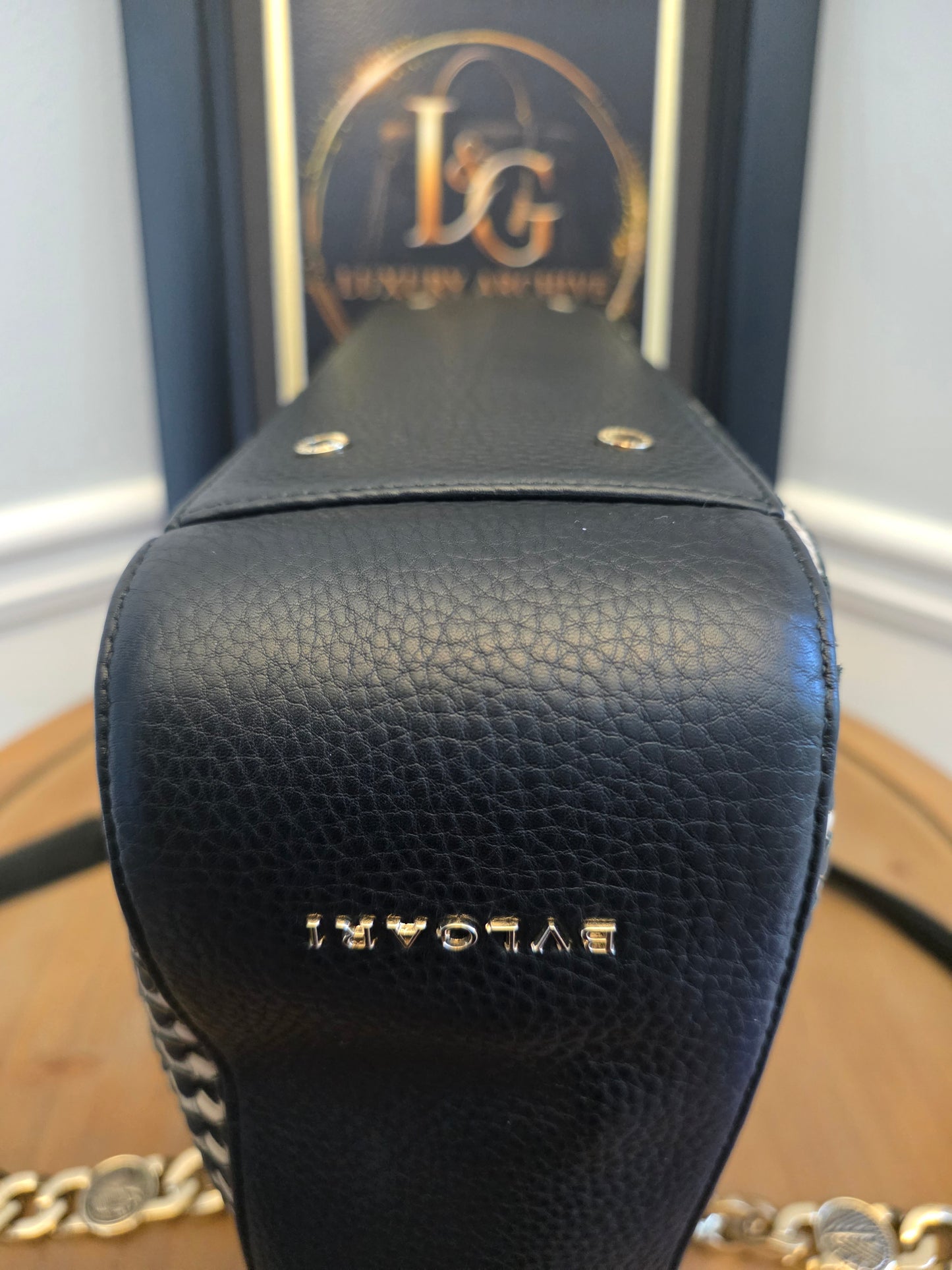Authentic BVLGARI Black & White Woven Leather Chain Tote | Made in Italy | Luxury Shoulder Bag