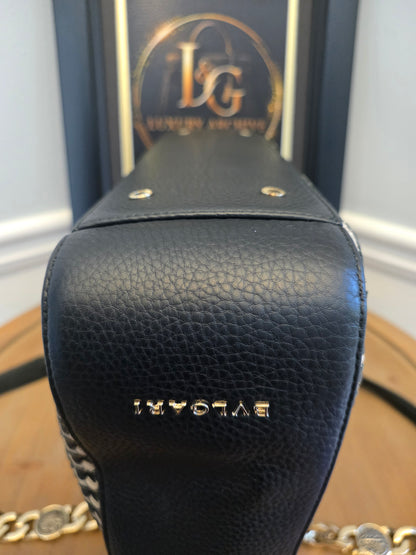 Authentic BVLGARI Black & White Woven Leather Chain Tote | Made in Italy | Luxury Shoulder Bag