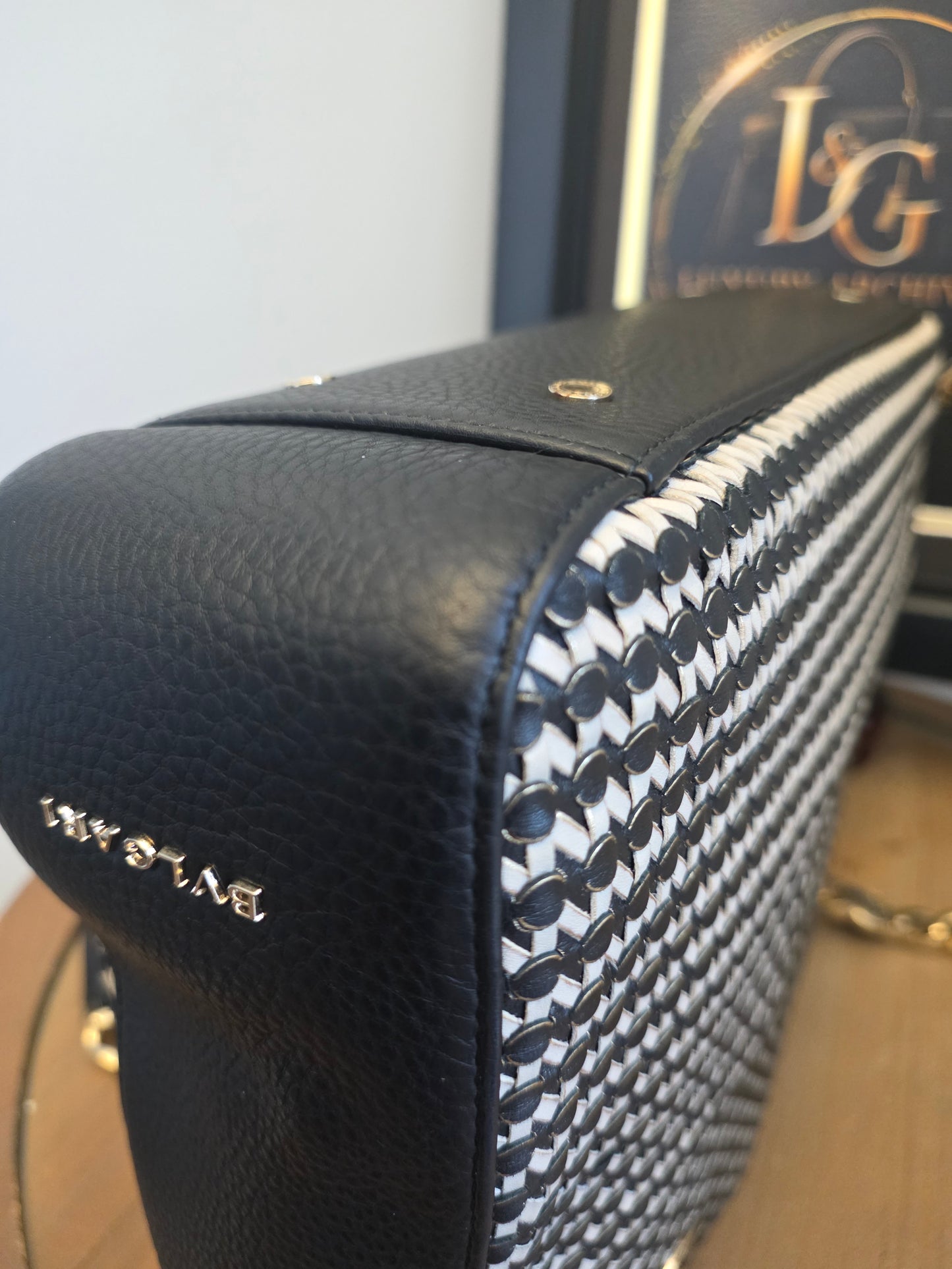 Authentic BVLGARI Black & White Woven Leather Chain Tote | Made in Italy | Luxury Shoulder Bag