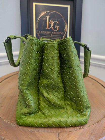 Authentic Bottega Veneta Large Roma Intrecciato Leather Tote Bag | Parakeet Green | Made in Italy