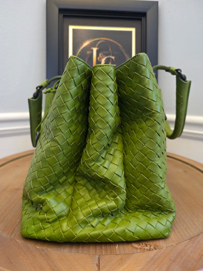 Authentic Bottega Veneta Large Roma Intrecciato Leather Tote Bag | Parakeet Green | Made in Italy