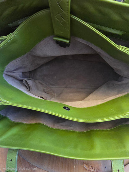 Authentic Bottega Veneta Large Roma Intrecciato Leather Tote Bag | Parakeet Green | Made in Italy