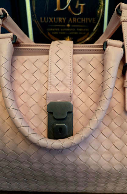 Authentic Bottega Veneta Large Roma Intrecciato Leather Tote Bag | Blush Pink | Made in Italy