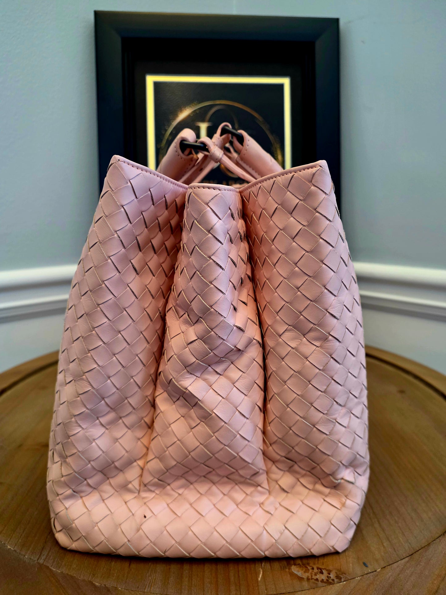 Authentic Bottega Veneta Large Roma Intrecciato Leather Tote Bag | Blush Pink | Made in Italy