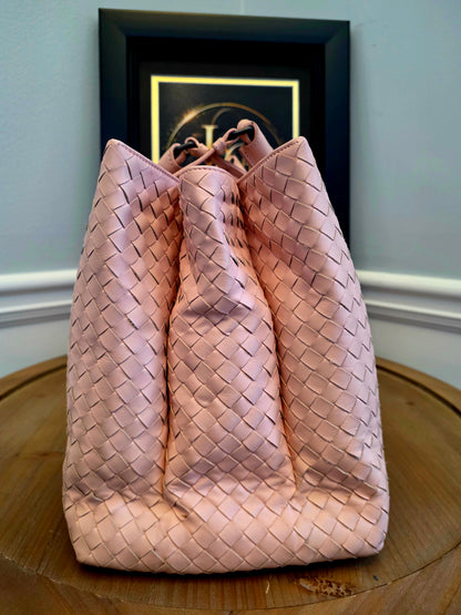 Authentic Bottega Veneta Large Roma Intrecciato Leather Tote Bag | Blush Pink | Made in Italy