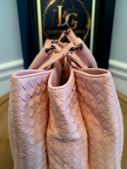 Authentic Bottega Veneta Large Roma Intrecciato Leather Tote Bag | Blush Pink | Made in Italy