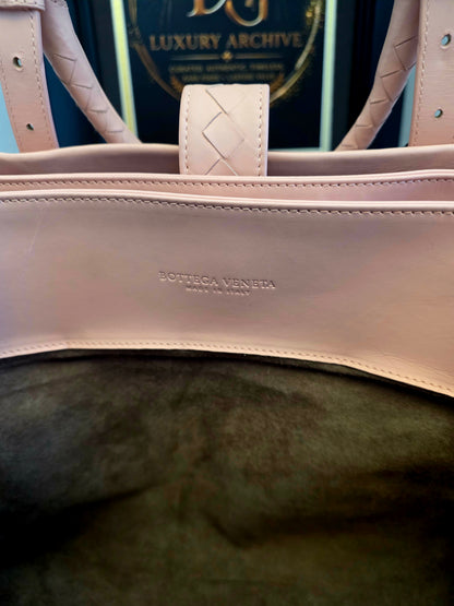 Authentic Bottega Veneta Large Roma Intrecciato Leather Tote Bag | Blush Pink | Made in Italy