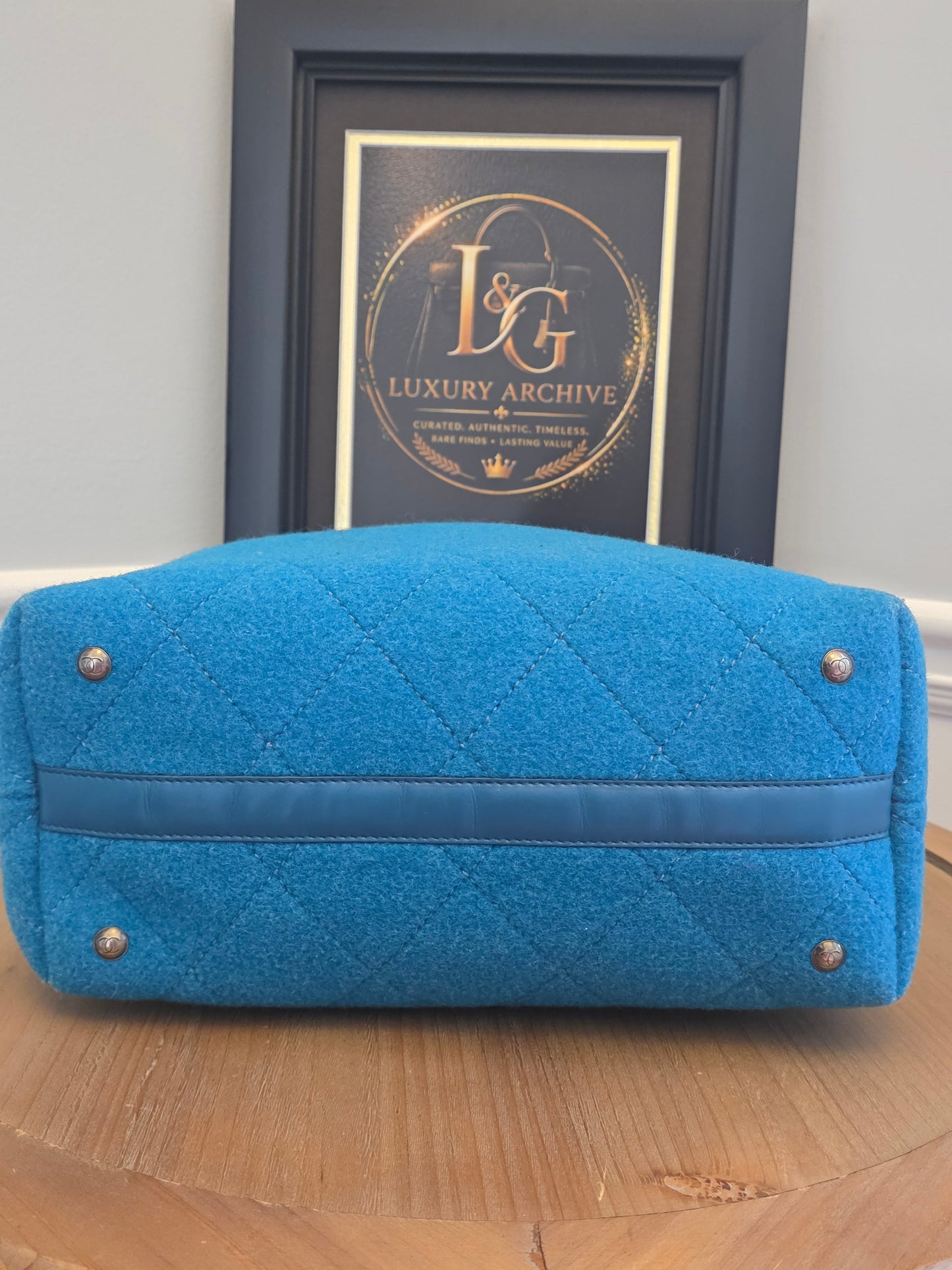 Chanel Blue Quilted Wool Felt Tote Bag with Chain Strap & CC Charm
