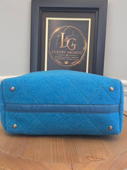 Chanel Blue Quilted Wool Felt Tote Bag with Chain Strap & CC Charm