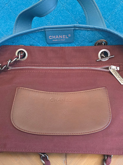 Chanel Blue Quilted Wool Felt Tote Bag with Chain Strap & CC Charm